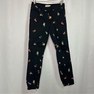 Tory Burch Jeans Womens 25 Brindle Black Floral Embroidered Skinny Ankle Jeans